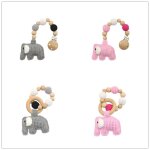 Attache - ttine en chane, perles en bois, laine tricote, jouet en forme d'lphant, sans bpa, porte ...