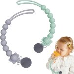 Attache tetine en silicone, lot de 2 attaches t�tine pour b�b�s gar�ons et filles, pacifier clip chain, ...