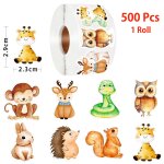 Autocollants animaux de dessin anim pour enfants, 500 / 1000 pices, autocollants naturels, rouleau ...