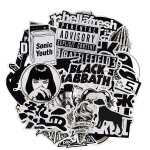 Autocollants m�talliques noirs et blancs style punk, 50 pi�ces, stickers, pour ordinateur portable, skateboard ...