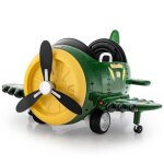 Avion voiture electrique enfant - costway - ailes pliables et hlice - vert