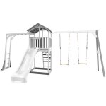 Axi beach tower with climbing frame and double swing grey / white - toboggan blanc