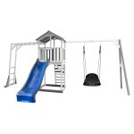 Axi structure de jeu beach tower gris blanc balancoire nid ovale roxy cadre escalade toboggan bleu