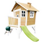 Axi cabane enfant robin brun blanc avec toboggan vert citron