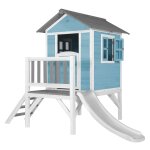 Axi maisonnette lodge xl en bois bleue toboggan blanc