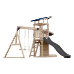 Axi malik aire de jeux en bois avec 2 balan�oires, toboggan gris / aire de jeux ext�rieur avec bac a ...