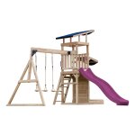 Axi malik aire de jeux en bois avec 2 balan�oires, toboggan violet / aire de jeux ext�rieur avec bac ...
