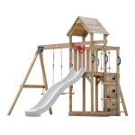 Axi moos aire de jeux en bois avec 2 balan�oires, toboggan blanc, echelle en corde / aire de jeux ext�rieur ...