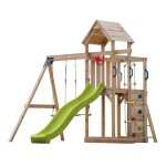 Axi moos aire de jeux en bois avec 2 balan�oires, echelle en corde, toboggan vert citron / aire de jeux ...