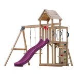 Axi moos aire de jeux en bois avec 2 balan�oires, echelle en corde, toboggan violet / aire de jeux ext�rieur ...