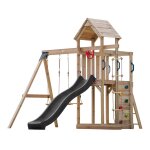 Axi moos aire de jeux en bois avec 2 balan�oires, echelle en corde, toboggan gris / aire de jeux ext�rieur ...