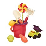 B toys a� sands ahoy a� beach playset - medium bucket set (mango) with 9 unique sand & water toys a�phthalates ...