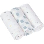Baby blanket for childcare set of 3 cotton 85 x 85 cm / swaddle & burp blanket l happy fruits blue