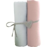 Babycalin 2 draps housse b�b� blanc - rose 60 x 120 cm jersey 130gr / m