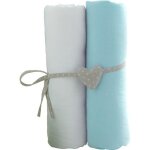 Babycalin 2 draps housse b�b� blanc turquoise 70 x 140 cm jersey 130gr / m