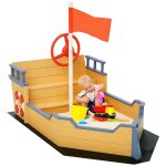 Bac a sable bateau de pirate - banc, coffre rangement, gouvernail, drapeau, bche - bois sapin pr - ...
