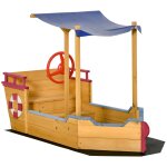 Bac a sable bateau de pirate en bois - voile d'ombrage, coffre rangement, gouvernail - bois sapin pr� ...