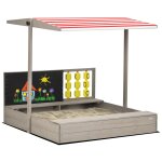 Bac a sable bois carr� dim. 1, 18l x 1, 13l x 1, 10h m - hauteur, inclinaison toit r�glable, refermable ...