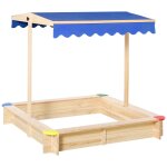 Bac a sable bois carr� dim. 1, 2l x 1, 2l x 1, 2h m - hauteur et inclinaison toit r�glables - bois naturel ...