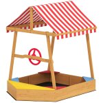 Bac a sable en bois design bateau enfant - si�ges, store double pente, gouvernail - bois pr� - huil�