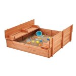 Bac a sable en bois - duoku - 52, 4 x 47, 2 x 16, 9 po - avec banquettes pliables et doublure inf�rieure ...