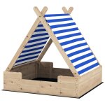 Bac a sable en bois avec toit refermable et doublure dim. 120 x 120 x 126, 5 cm bois sapin