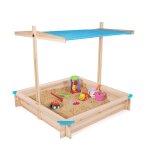 Bac a sable en bois avec toit rglable  sandyfun  115x115 cm