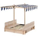 Bac a sable carr en bois pour enfant dim. 106l x 106l cm avec bancs et couvercle - auvent rglable