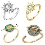 Bague anti - anxi�t� pour femme et fille, anneau avec spinner, ouverture r�glable, rotatif, bijoux, tournesol, ...