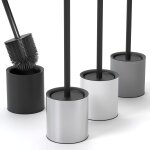 Balayette wc silicone ¿ brosse toilettes wc noir mat avec support acier inox et couvercle anti - eclaboussure ...