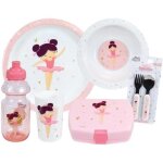 Ballerine - lot vaisselle pour enfant avec verre, assiette creuse, assiette plate, couverts, gourde et ...