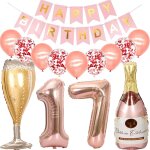 Ballons 17 ans anniversaire fille, decoration anniversaire 17 ans or rose, ballon bouteille de vin ballon ...