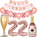 Ballons 22 ans anniversaire femme, decoration anniversaire 22 ans or rose, ballon bouteille de vin ballon ...