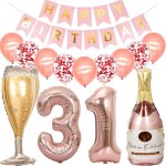 Ballons 31 ans anniversaire femme, decoration anniversaire 31 ans or rose, ballon bouteille de vin ballon ...