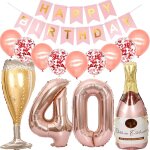Ballons 40 ans anniversaire femme, decoration anniversaire 40 ans or rose, ballon bouteille de vin ballon ...