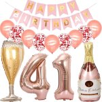 Ballons 41 ans anniversaire femme, decoration anniversaire 41 ans or rose, ballon bouteille de vin ballon ...