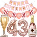 Ballons 43 ans anniversaire femme, decoration anniversaire 43 ans or rose, ballon bouteille de vin ballon ...