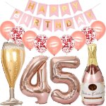 Ballons 45 ans anniversaire femme, decoration anniversaire 45 ans or rose, ballon bouteille de vin ballon ...