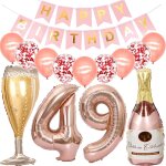 Ballons 49 ans anniversaire femme, decoration anniversaire 49 ans or rose, ballon bouteille de vin ballon ...