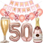 Ballons 50 ans anniversaire femme, decoration anniversaire 50 ans or rose, ballon bouteille de vin ballon ...