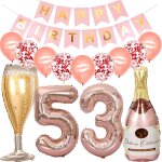 Ballons 53 ans anniversaire femme, decoration anniversaire 53 ans or rose, ballon bouteille de vin ballon ...