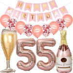 Ballons 55 ans anniversaire femme, decoration anniversaire 55 ans or rose, ballon bouteille de vin ballon ...