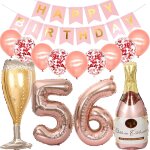 Ballons 56 ans anniversaire femme, decoration anniversaire 56 ans or rose, ballon bouteille de vin ballon ...