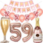 Ballons 59 ans anniversaire femme, decoration anniversaire 59 ans or rose, ballon bouteille de vin ballon ...