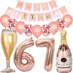 Ballons 67 ans anniversaire femme, decoration anniversaire 67 ans or rose, ballon bouteille de vin ballon ...