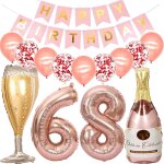 Ballons 68 ans anniversaire femme, decoration anniversaire 68 ans or rose, ballon bouteille de vin ballon ...