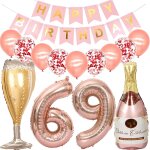 Ballons 69 ans anniversaire femme, decoration anniversaire 69 ans or rose, ballon bouteille de vin ballon ...