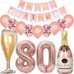 Ballons 80 ans anniversaire femme, decoration anniversaire 80 ans or rose, ballon bouteille de vin ballon ...