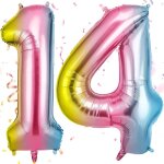 Ballon d'anniversaire 14 ans multicolore, foil ballon numro chiffre 101cm, gonflable hlium, deco anniversair ...