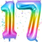 Ballon d'anniversaire 17 ans arc - en - ciel, foil ballon numéro chiffre 101cm, gonflable hélium, deco ... Ballon d'anniversaire 17 ans arc - en - ciel, foil ballon numéro chiffre 101cm, gonflable hélium, deco ...